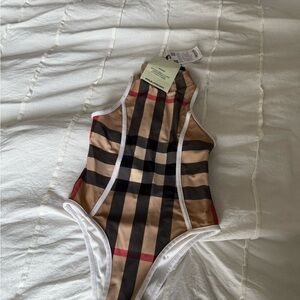 Burberry Beige and Black Striped Swimsuit kids
